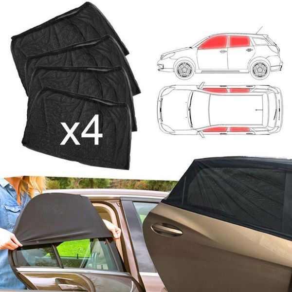 

car sunshade 4pcs front & rear side window sun visor shade mesh cover insulation anti-mosquito fabric shield uv protector