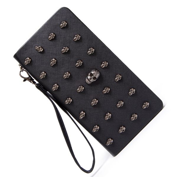 

women's long wallet zipper handbag trendy skull large wallet credit card holder coin purse coin bag, Red;black