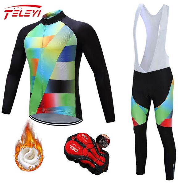 

racing sets teleyi cycling clothing winter thermal fleece long sleeve jersey mens pro team warm jacket set mtb clothes ropa ciclismo, Black;blue
