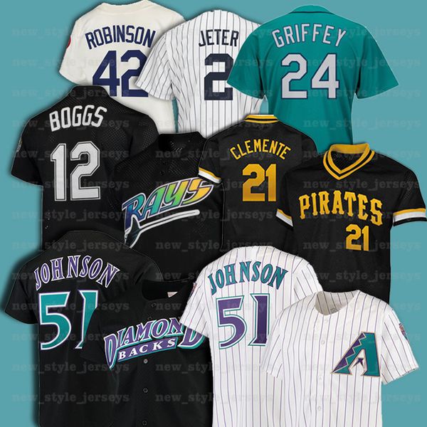 

21 roberto clemente 51 randy johnson 42 jackie robinson 12 wade boggs retro men mitchell & ness baseball jersey z20, Blue;black