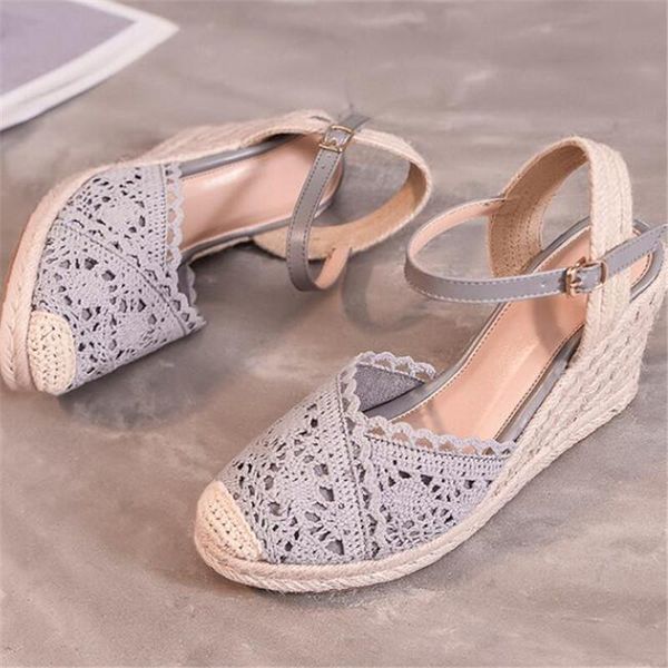 

size 34-44 women's wedges sandals 2021 new straw wedge heel gladiator sandals for women buckle strap lady platform shoes, Black