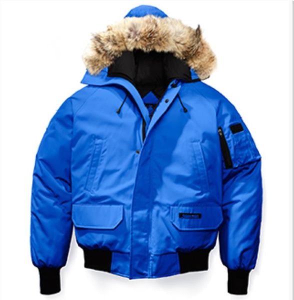 

men chilliwack bomber down jacket real wolf fur hooded short parkas zipper pockets warm outwear designer women ruff winter coat, Black