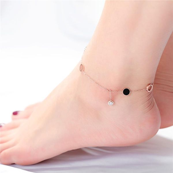

anklets yms korean version fashion anklet for women rose gold 3g stainless steel 25cm set zircon valentine's day present jewelry, Red;blue
