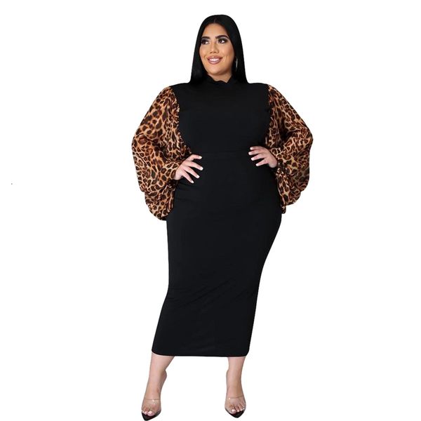 

2021 new plus size xl-4xl es women elegant leopard lantern long sleeve super stretch bodycon turtleneck wholesale dropshipping eh7o, Black;gray