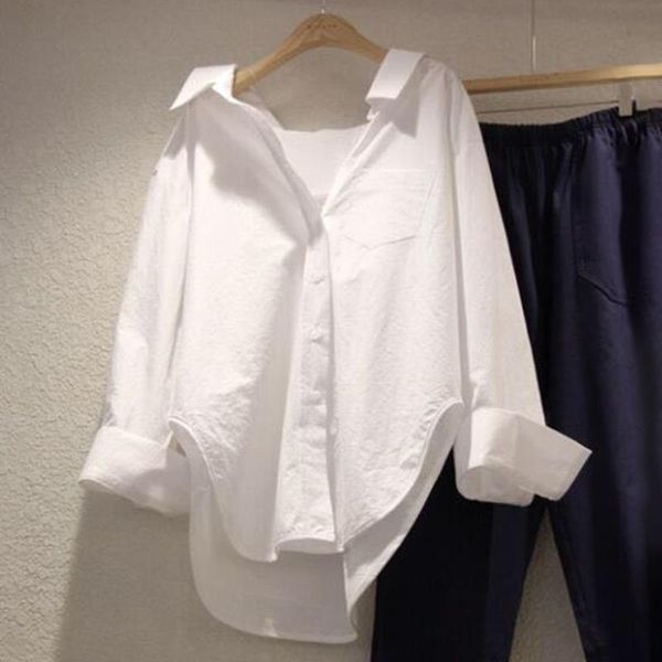 

women's blouses & shirts [ewq] 2021 summer korea long-sleeved turn-down collar casual women blouse and simple white work all-match shi