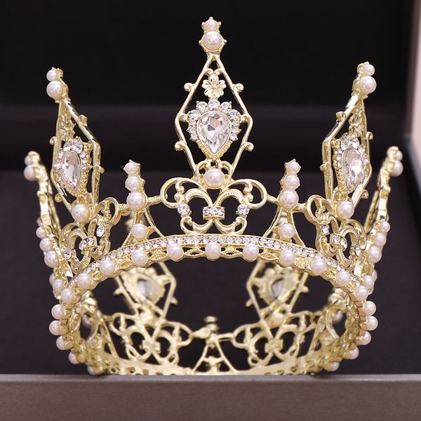 

2021 beautiful Princess Headwear Chic Bridal Tiaras Accessories Stunning Crystals Pearls Wedding Tiaras And Crowns 12108, White;golden