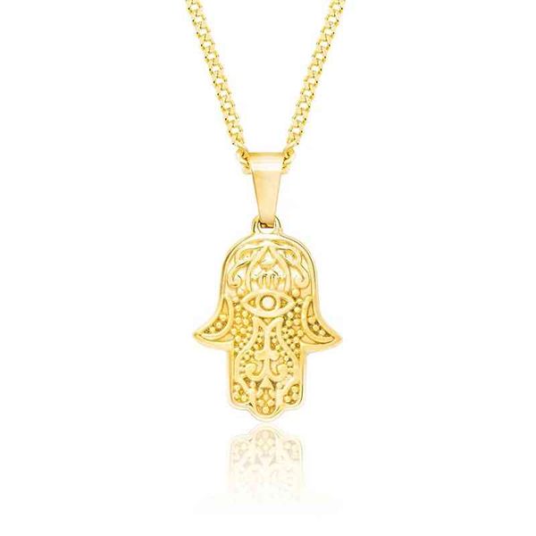 

gemnel 2021 hip hop jewelry stainls steel hamsa hand pendant gold kolye necklace men, Silver