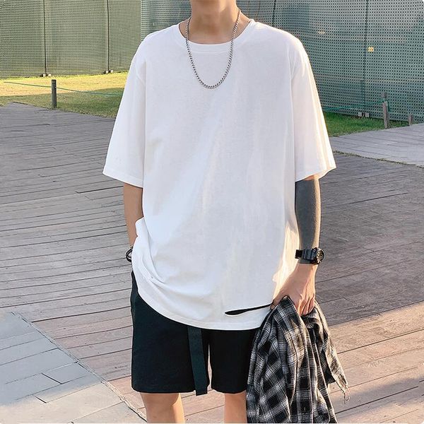 

men's t-shirts summer korean urban youth simple fashion casual short sleeves loose large size hole t-shirt, White;black