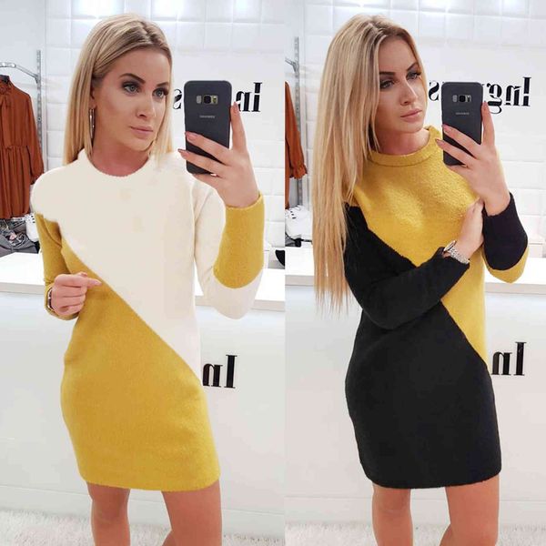 

luxury casual drspullover selling medium length long sleeve color matching knitted drs, Black;gray