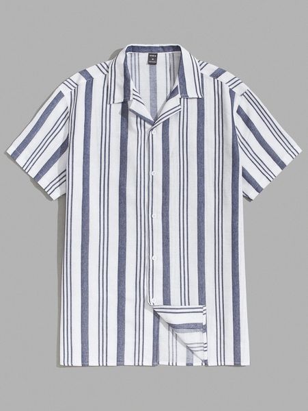 

men notched collar striped shirt d1u7#, White;black