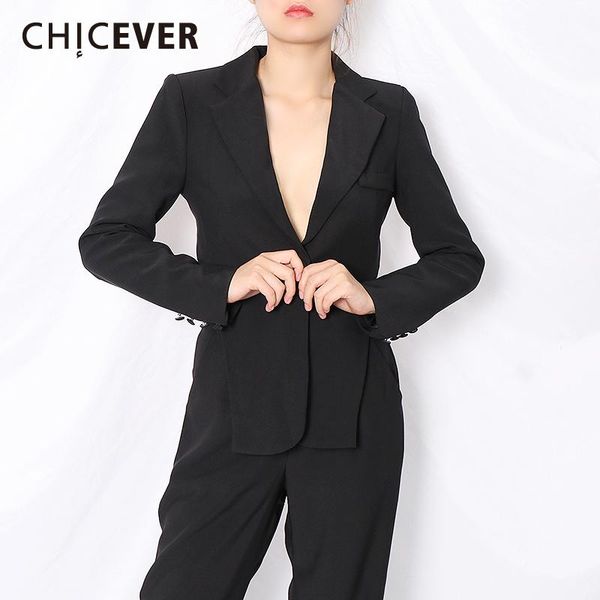 

women's suits & blazers chicever black blazer for women notched collar long sleeve patchwork sequined backless hollow out designer coat, White;black