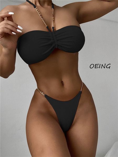 

women's swimwear bandeau 2 peice set women 2021 fashion swimming suit for high waist bathing, White;black