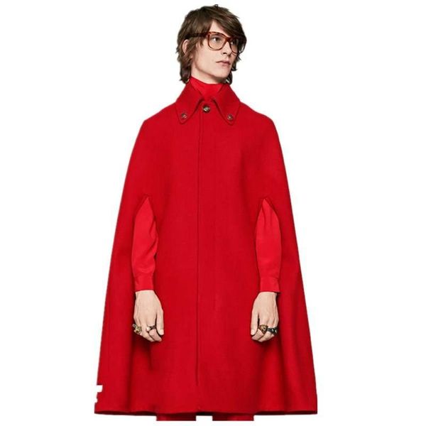 

men's coat autumn/winter woollen coat red sleeveless cape cape for men medium long woolen trend, Black