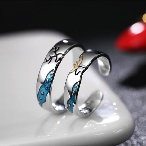 

cluster rings 2021 luxury ladies prevent allergy love you forever couple blue glaze pairs birthday gift for lovers wife, Golden;silver