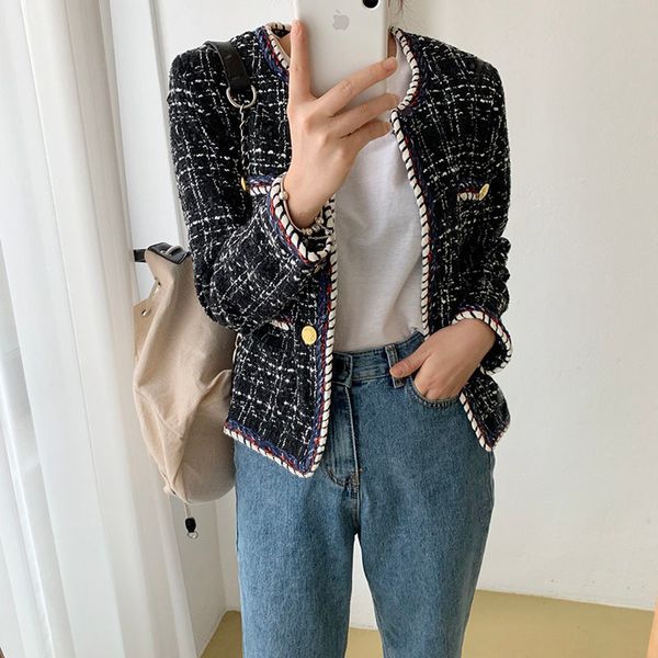 

women's jackets fall winter women fancy jackets pockets long sleeves elegant women's coat thin outward the female neck only breast, Black;brown