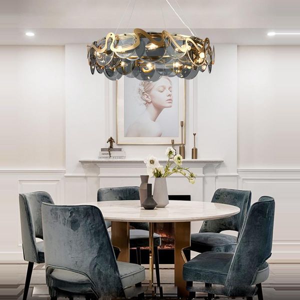 

chandeliers led luxury golden iron grey white glass round oval chandelier lighting lustre suspension luminaire lampen for dinning room