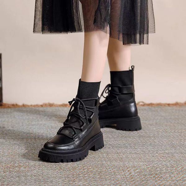 

boots martn summer thin women's 2021 thick-soled spring and autumn single black short