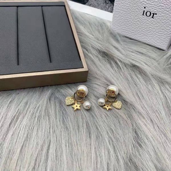 

love diamond five pointed star pearl fashion temperament s925 silver needle earrings