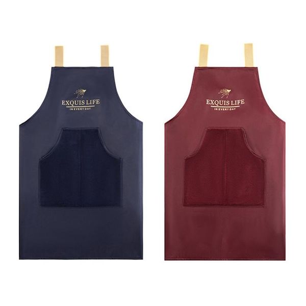 

aprons 2pcs household kitchen waterproof and oil-proof hand-wiping apron fashion cooking jacket coverall,red & blue