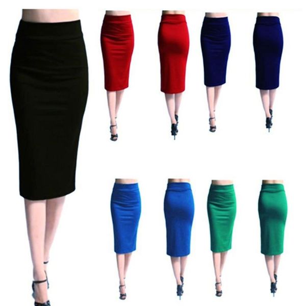 

skirts ljcuiyao 2021 women skirt bodycon office slim knee length high waist stretch pencil femme black red