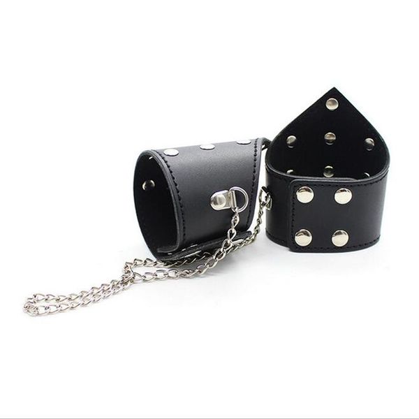 

games leather black punk rivets hand cuffs restraints bondage chain handcuffs erotic products toys for couples