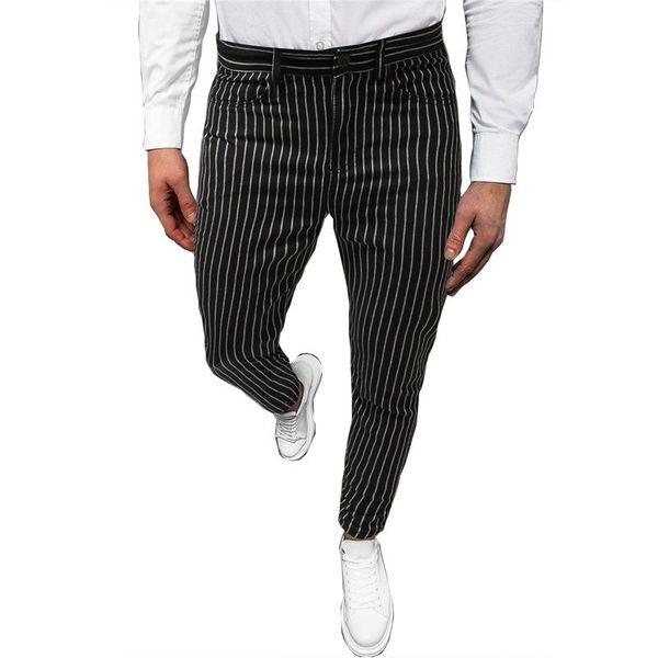 

men's pants men casual plaid social slim fit trousers stretch dress pant print office pencil fashion streetwear, Black