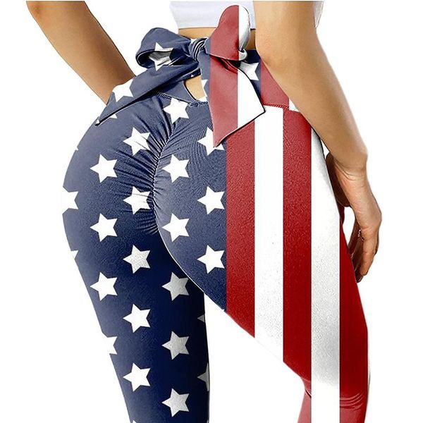 

yoga outfit bowknot leggings high waist pants the stars and stripes fitness running tights fashion novelty sport trousers