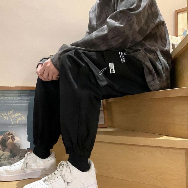 

men's pants cargo men korean harem ankle length loose casual hip hop pocket sweatpants streetwear trousers male spring summer, Black