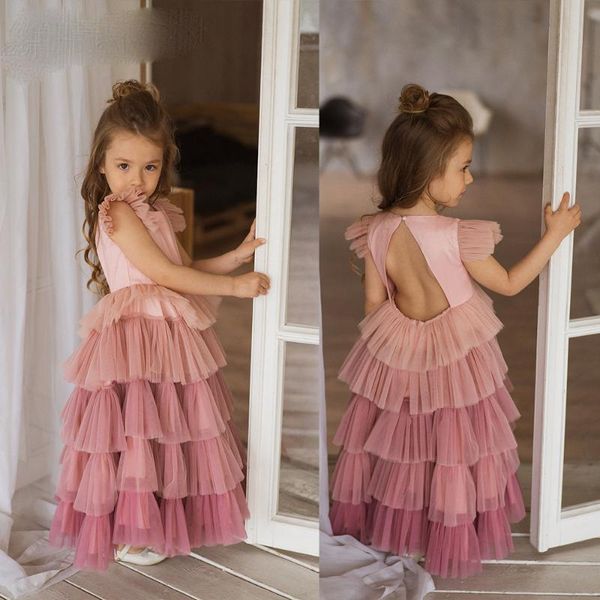 Vestidos de menina feito sob encomenda corada cor-de-rosa gradiente tule long nidre casamento menina nupcial menina para meninas júnior