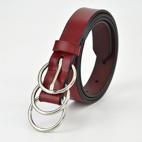 

women's genuine leather belt new leisure fashion leather belt pin buckle three ring two-layer leather belt, Black;brown