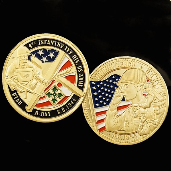 

1944.6.6 usa army infantry utah d-day omaha beach commemorative coin 24k gold plated military coin with capsule