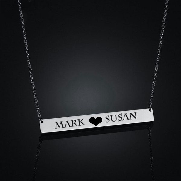 

chains engraved name numbers date stainless steel necklaces bar engrave 3 colors pendant for women children birthday jewelry gifts, Silver
