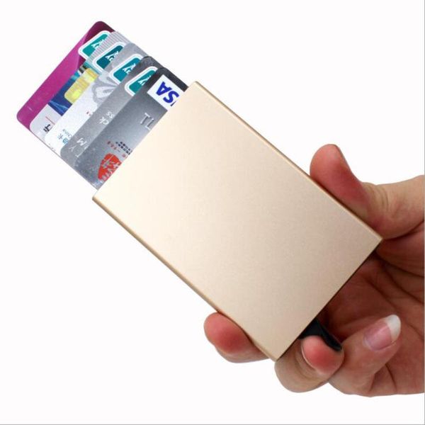 

card holders crazy horse leather men wallet blocking holder aluminum box automatic up business security purse, Brown;gray