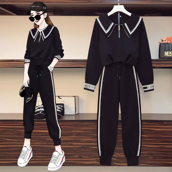 

women's two piece pants large size casual sports two-piece set loose fashion ensemble femme deux pieces survetement 2 costumes for wome, White