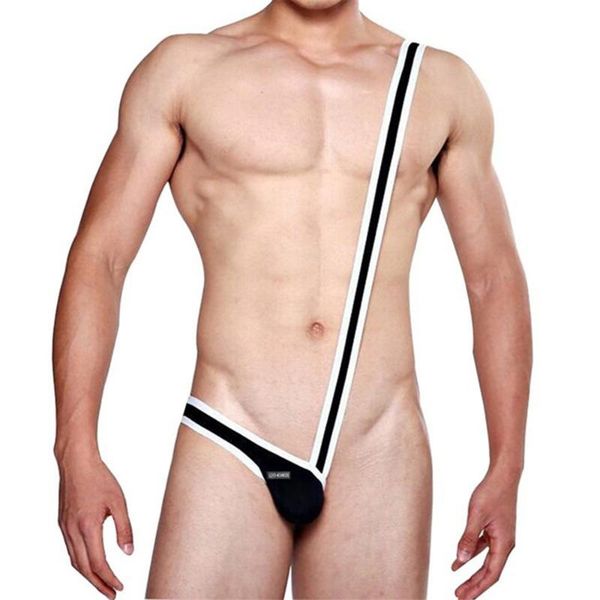 

Underpants Men's Sexy Stretch Shoulder Single-Sided Thong Novelty One-Piece Panties Fashion Gays Clothes Sissy Night Club Wear, Black;white