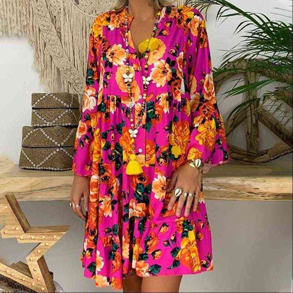 

floral print women shirts button detail tunic loose plus size summer casual v neck long sleeve blouse, White