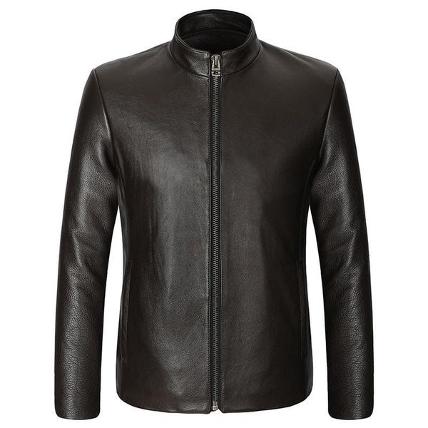 

men's leather & faux 2022 spring autumn classic motor biker genuine jacket men slim cowhide coat fashion casual clothing b259, Black