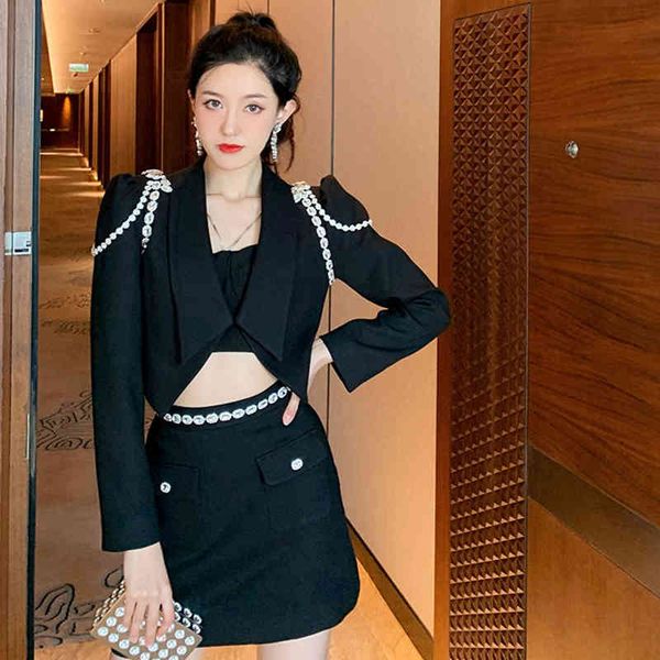 

two piece dress twotwinstyle sweet sets for women notched loose long sleeve short mini a line skirts female autumn clothing y9hj, White