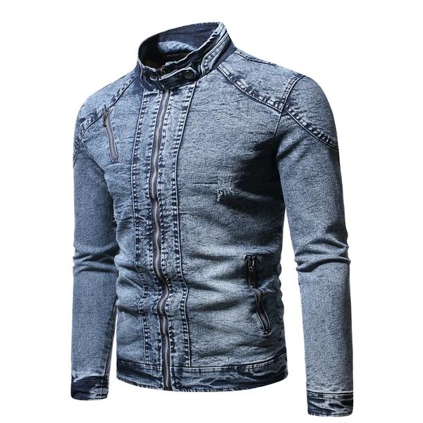 

men's jackets trendy plus velvet denim jacket men stand collar solid color retro slim fit autumn streetwear mens, Black;brown