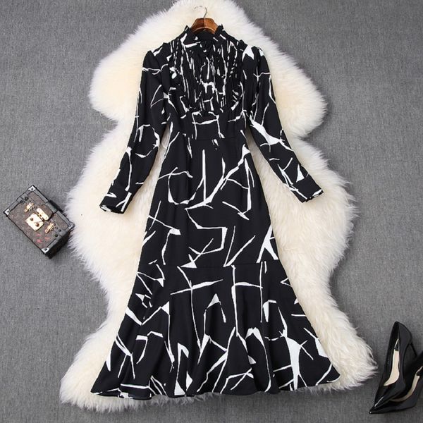 

club spring 2021 new quality printing thin women grace long summer dress full sleeve dresses ladies'party n4hd, Black;gray