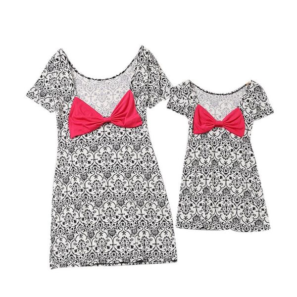 

family matching outfits summer short sleeve big bow backless dresses clothing, Blue