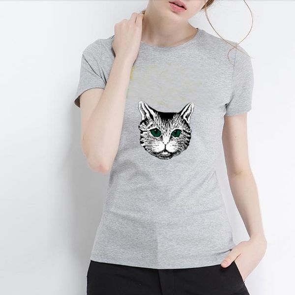 

fashion womens t shirts woman cotton cat head short sleeve printed t shirts street vintage 90s tshirt new fashion tees female, White