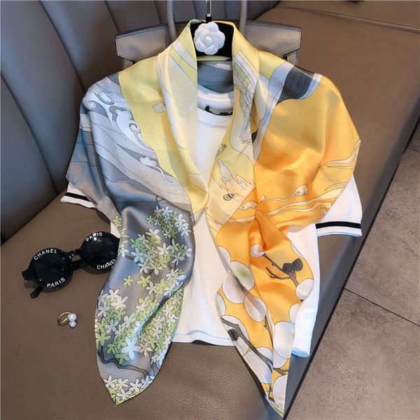 

new silk large women's printing 90cm square scarf shawl, Blue;black