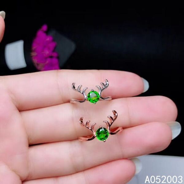 

cluster rings kjjeaxcmy fine jewelry 925 sterling silver inlaid natural diopside female ring noble support detection, Golden;silver