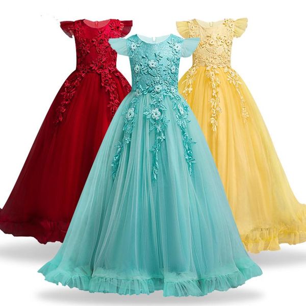 

girl's dresses first feast princess dress teens party prom wedding flower girl for kids girls elegant sleeveless pageant formal, Red;yellow