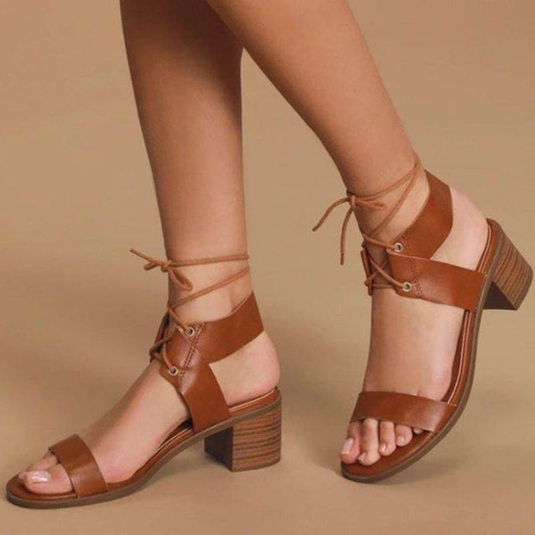 

sandals crrcrrcrr lace up women ankle strap open toe comfort block heel fashion elegant big size narrow band women's pump shoes, Black