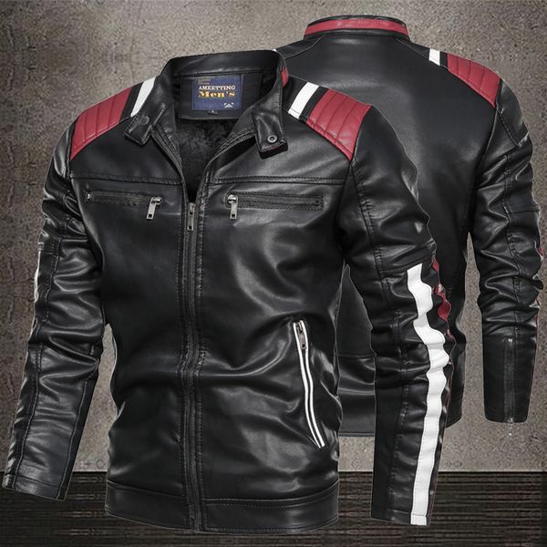 

2021 new leather jacket men vintage jackets motorcycle stand collar brown winter coat fleece comfort business eu size q4pd, Black;brown