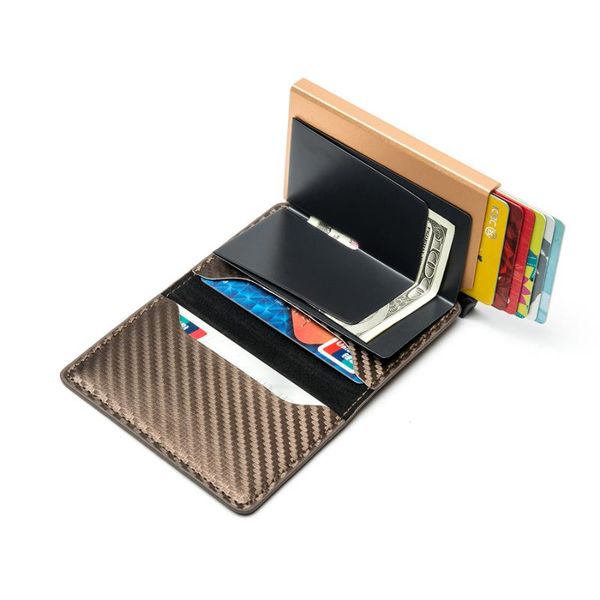 

wallets yambuto rfid men women business pu leather single box wallet carbon fiber protector holder slim card case, Red;black