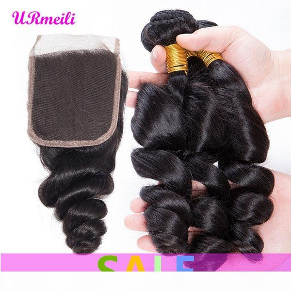 

urmeili loose wave human hair bundles with closure brazilian virgin hair loose deep bundles with closure dhgate remy unprocessed human hair, Black;brown