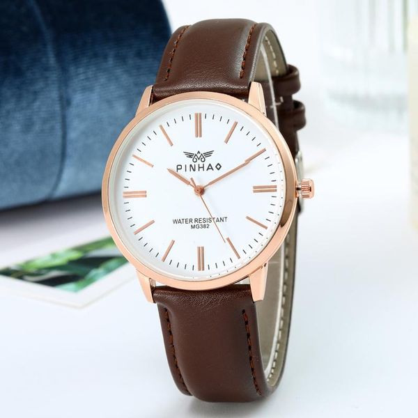 

wristwatches 2021 arrival fashion genuine leather waterproof men watches quartz casual relogio masculino saat, Slivery;brown